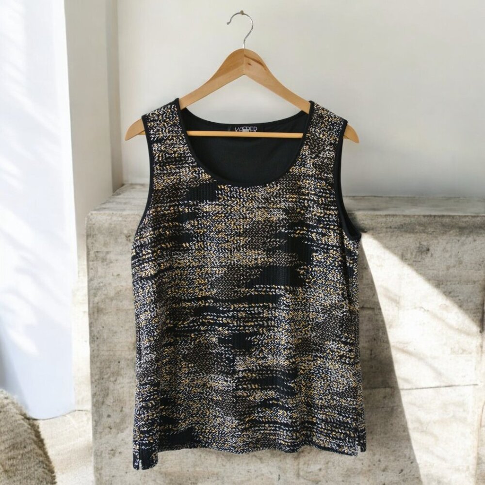 Kasper Gold Metallic Detail Sleeveless Fully Lined Knit Shell Top Large